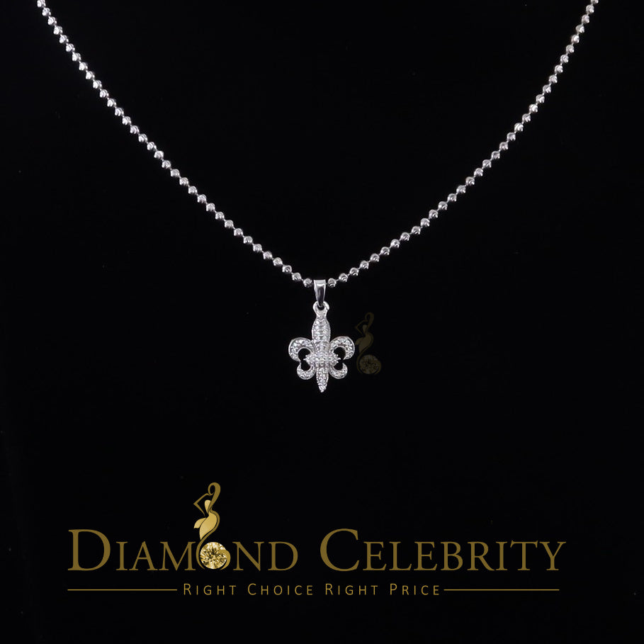 DiamondCelebritees 925 Sterling Silver Fleur de Lis Shape Pendant with 0.38ct Cubic Zirconia