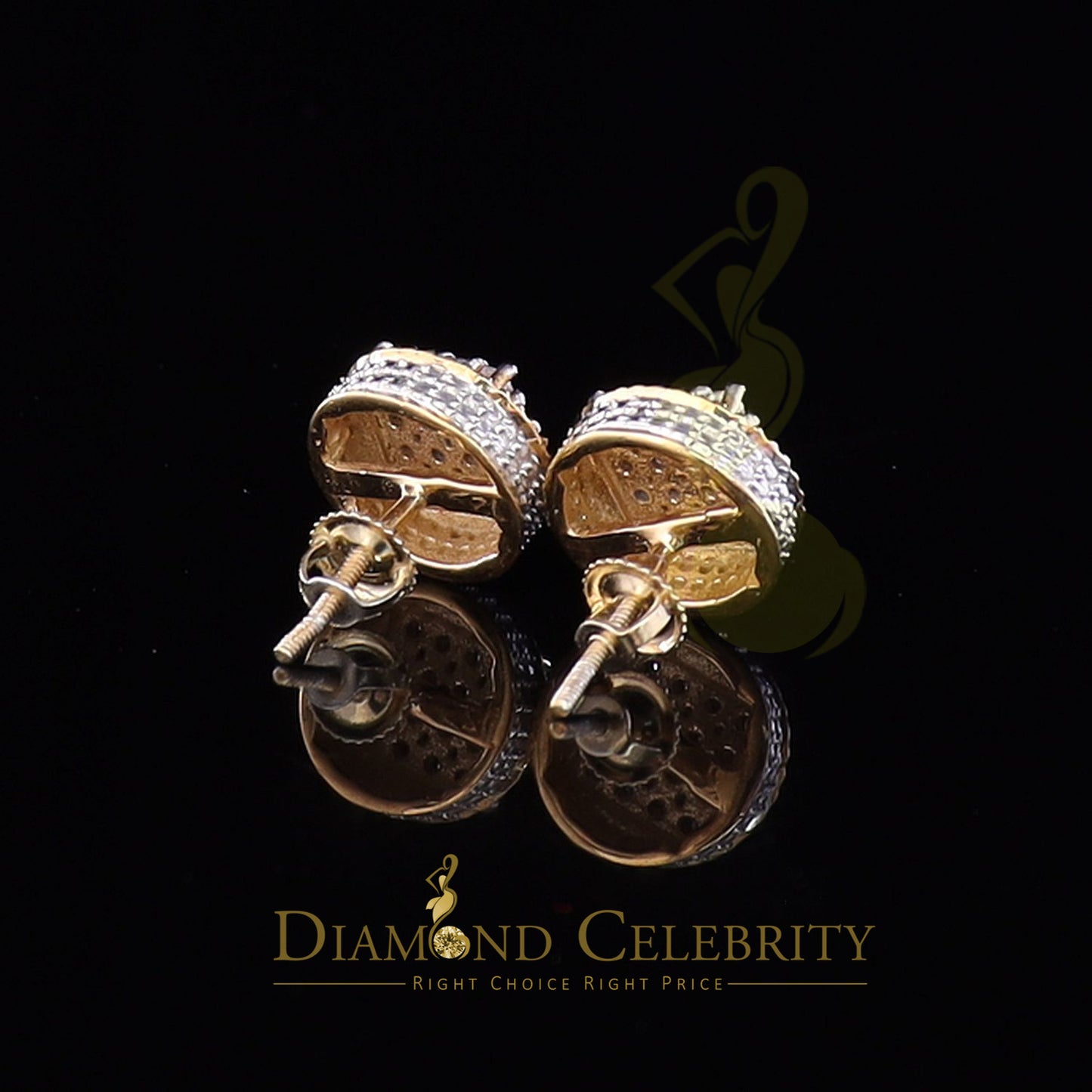 DiamondCelebritees 925 Sterling Silver Yellow Hip Hop 0.15ct Diamond Men's & Women's Round Earrings