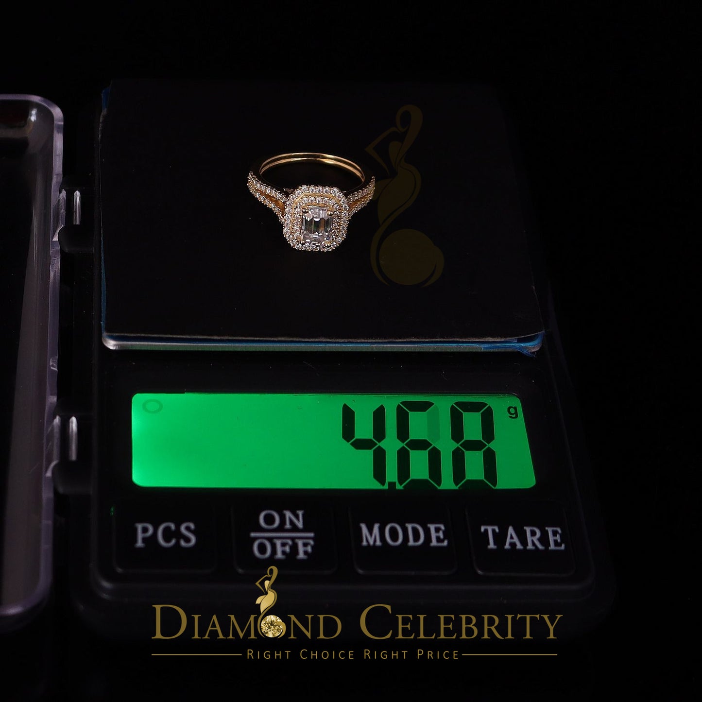 King Of Blings  10K Yellow Gold 2.00CT 'VVS' 'FL' D clr Emerlard Cut Moissonite Womens Ring S/7