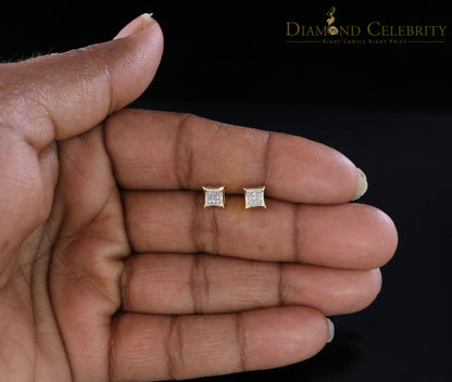 DiamondCelebritees 10K Real Yellow Gold with 0.05ct Real Diamond Square Stud Earring for Men/Women