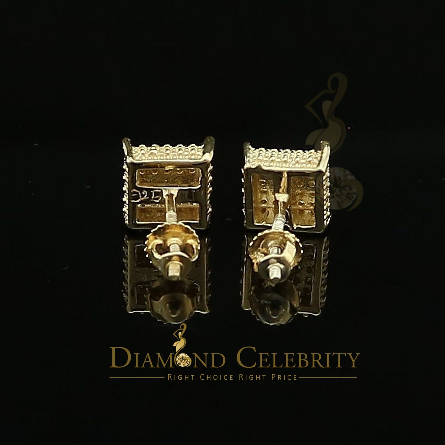 DiamondCelebritees 0.15ct Yellow Diamond 925 Sterling Silver Stud Women's/ Men's Square Earrings