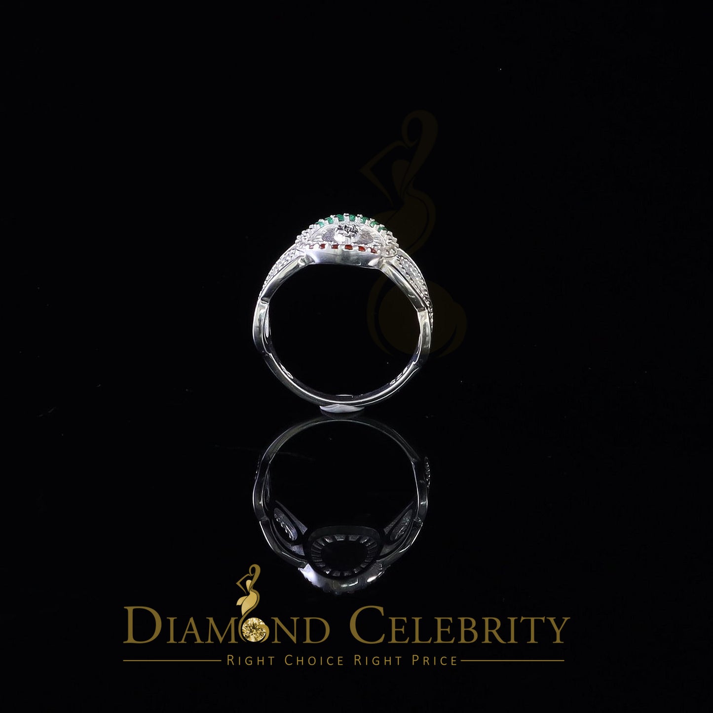 DiamondCelebritees 925 White Virgin Merry Red & Green Round Shape CZ Women's Religious Ring SZ 8