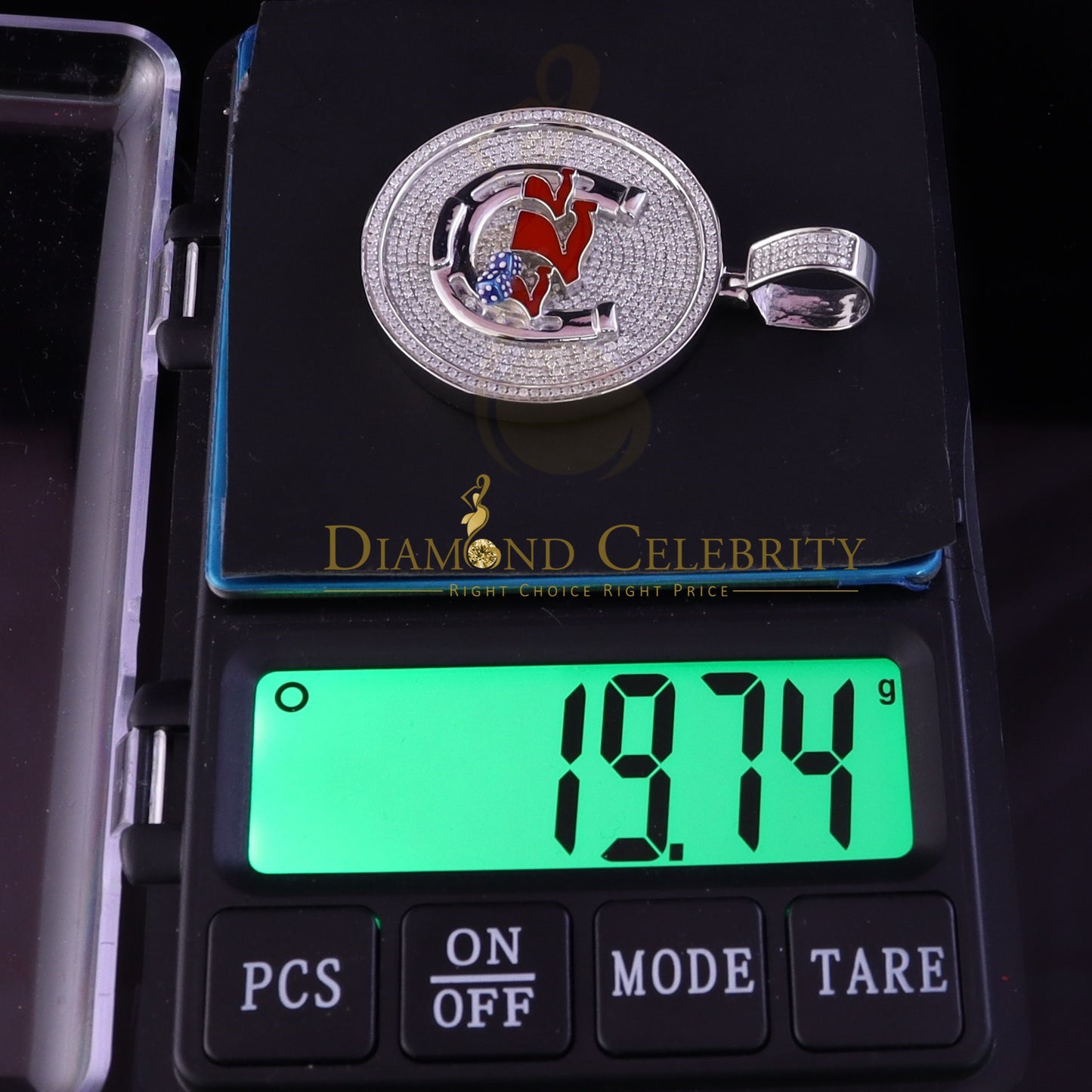 Diamondcelebritees  Gamble W/2.00ct Moissanite White 925 Silver Lucky 777 W/Dice Horse Shoes Pendant