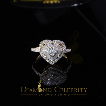 DiamondCelebritees Moissanite 925 Yellow Silver 1.00ct VVS 'D' Baguette Heart Rings Women's Size 7