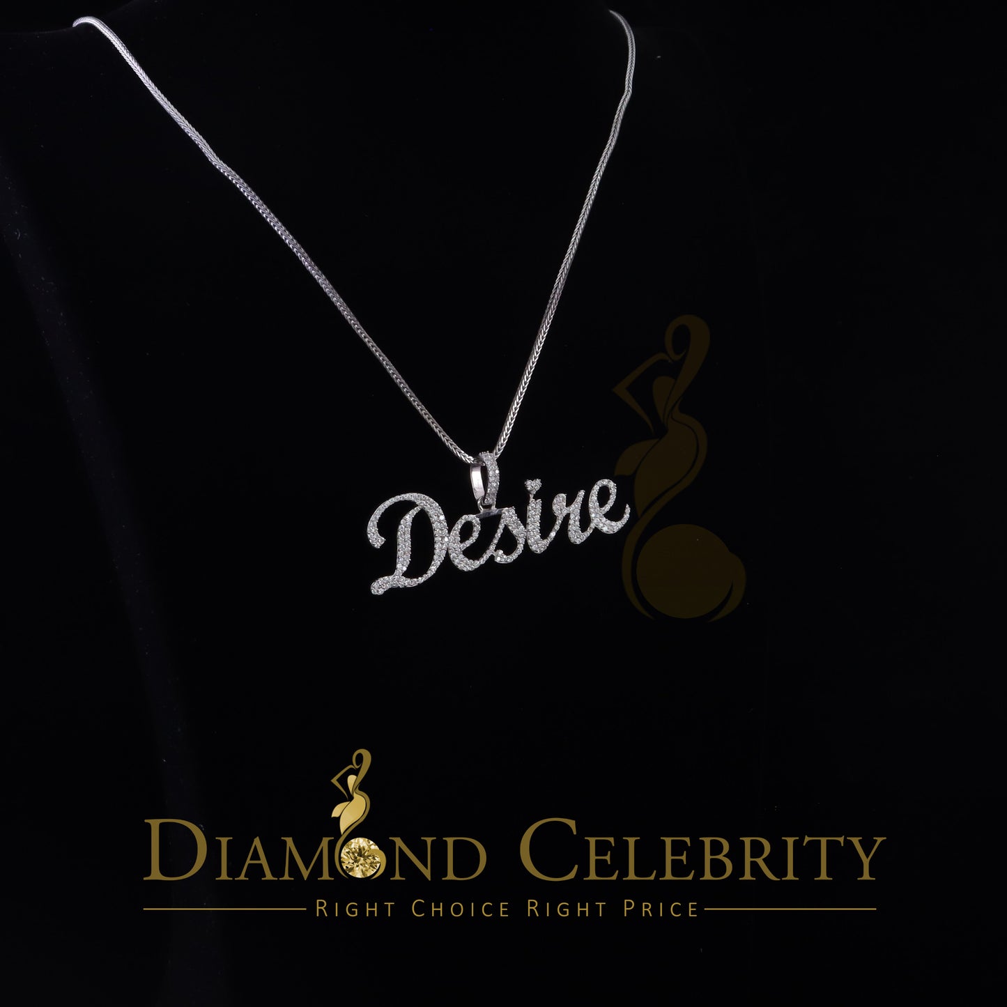 DiamondCelebritees White Desire Letter 925 Sterling Silver Pendant 2.49ct Cubic Zirconia stone