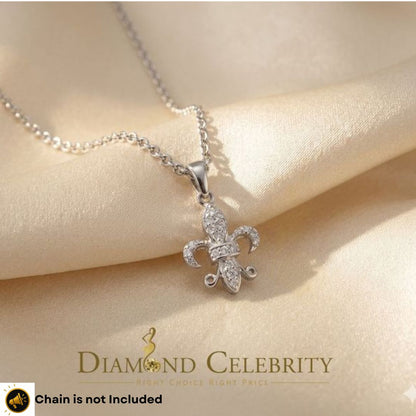 DiamondCelebritees Beautiful Sterling Silver Fleur De Lis White Pendant with 0.17ct Cubic Zirconia