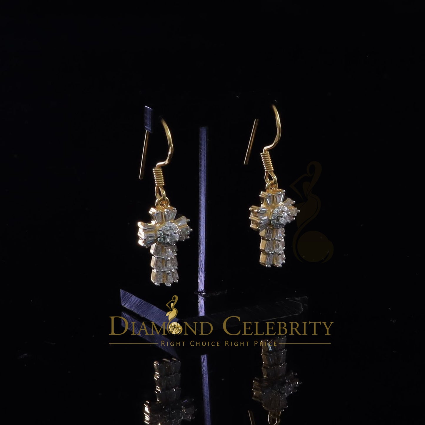 DiamondCelebritees 1.00ct Moissanite Yellow 925 Silver Women's Dangling Cross Fish Hook Earrings