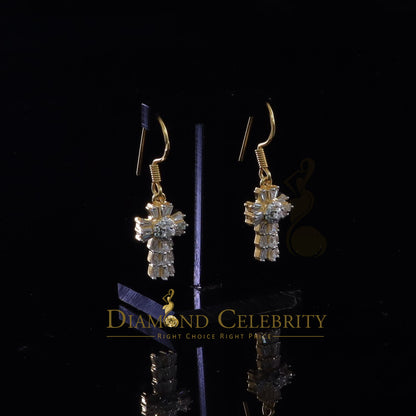 DiamondCelebritees 1.00ct Moissanite Yellow 925 Silver Women's Dangling Cross Fish Hook Earrings