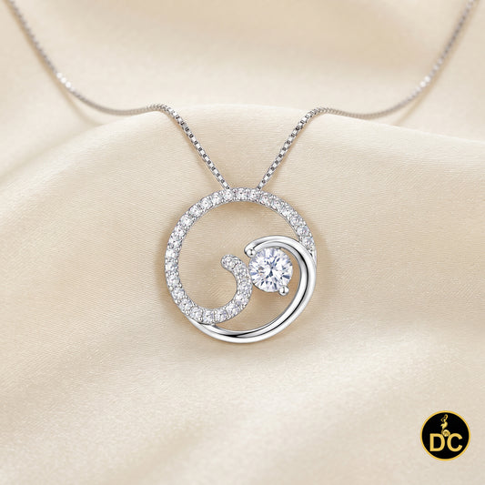 DiamondCelebritees 925 Sterling Silver White Open Circle Swirl Wave Ocean 1inch Pendant 2.92ct CZ