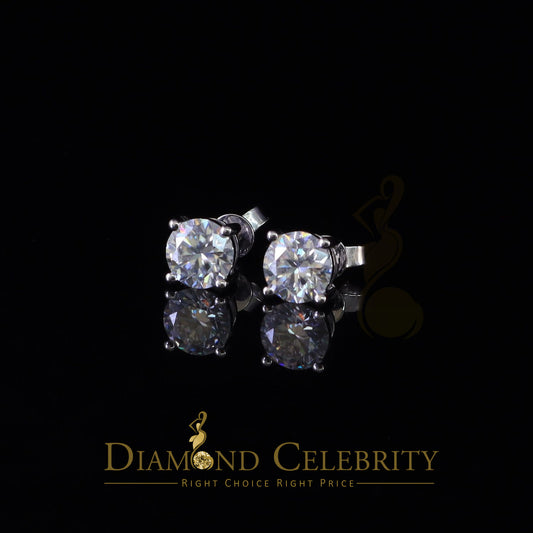 DiamondCelebritees 10k Real White Gold with 3.00ct Round VVS 'D' Color Moissanite Stud Earrings