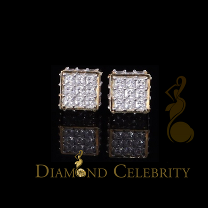 DiamondCelebritees  925 Yellow Silver Screw Back Cubic Zirconia 5.94ct Women & Men Square Earrings