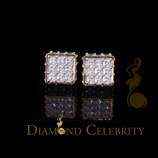 DiamondCelebritees  925 Yellow Silver Screw Back Cubic Zirconia 5.94ct Women & Men Square Earrings