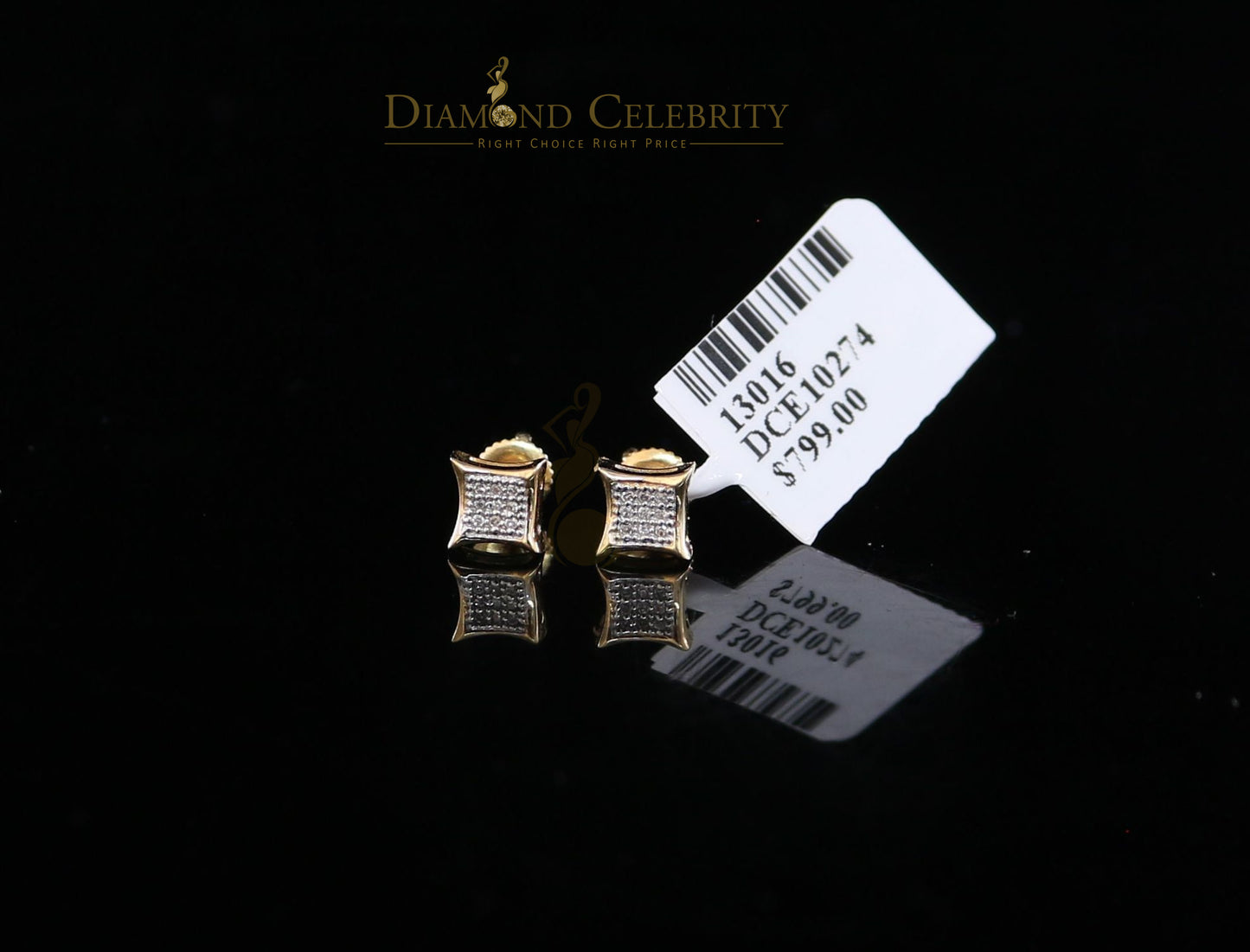 DiamondCelebritees 10K Real Yellow Gold with 0.05ct Real Diamond Square Stud Earring for Men/Women