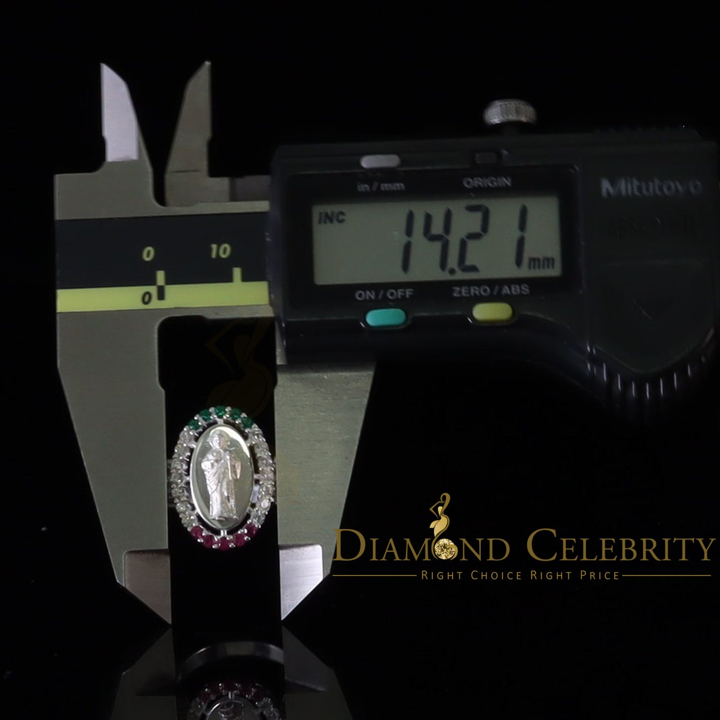 DiamondCelebritees White 925 Silver Saint Jude Thaddeus Pink & Green stone Women Religious Ring SZ7