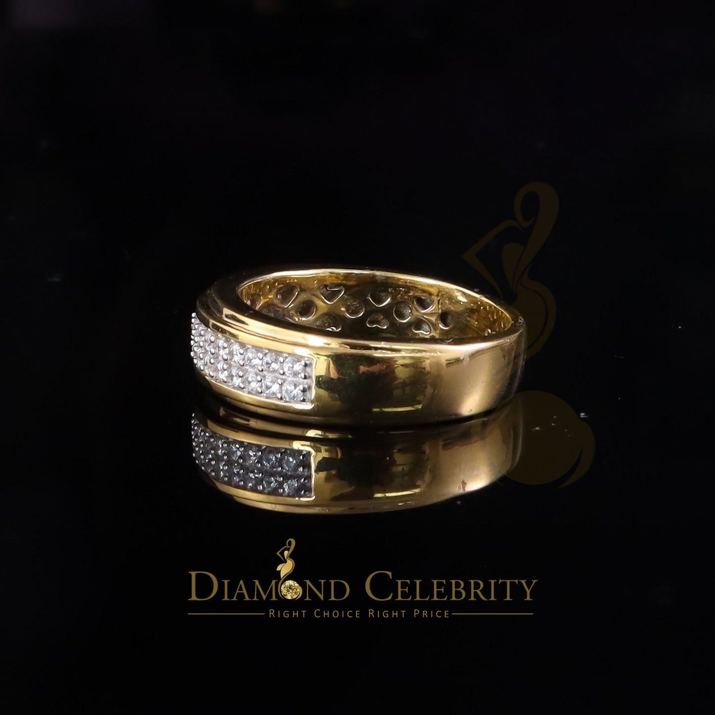 DiamondCelebritees Men's 1.25ct Cubic Zirconia Yellow Silver Round Adjustable Ring From SZ 9 to 11