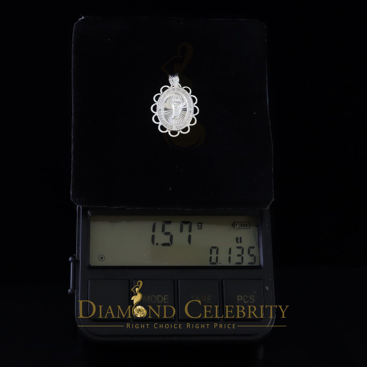 DiamondCelebritees 925 Silver Men/Women Flower Design St.Jude Mini CZ Stone Pendant White Religious