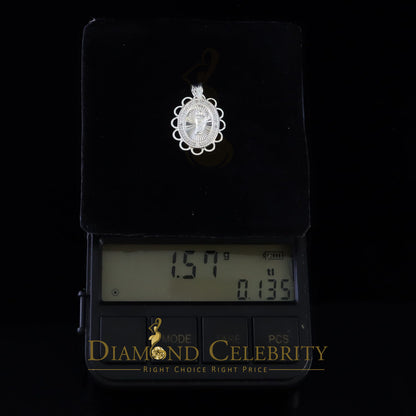 DiamondCelebritees 925 Silver Men/Women Flower Design St.Jude Mini CZ Stone Pendant White Religious