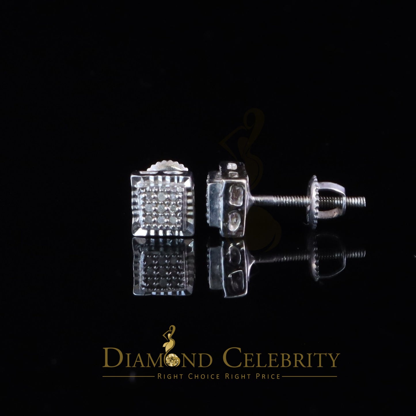 DiamondCelebritees 0.05ct Diamond For White 925 Sterling Silver Men's & Women's Square Earrings