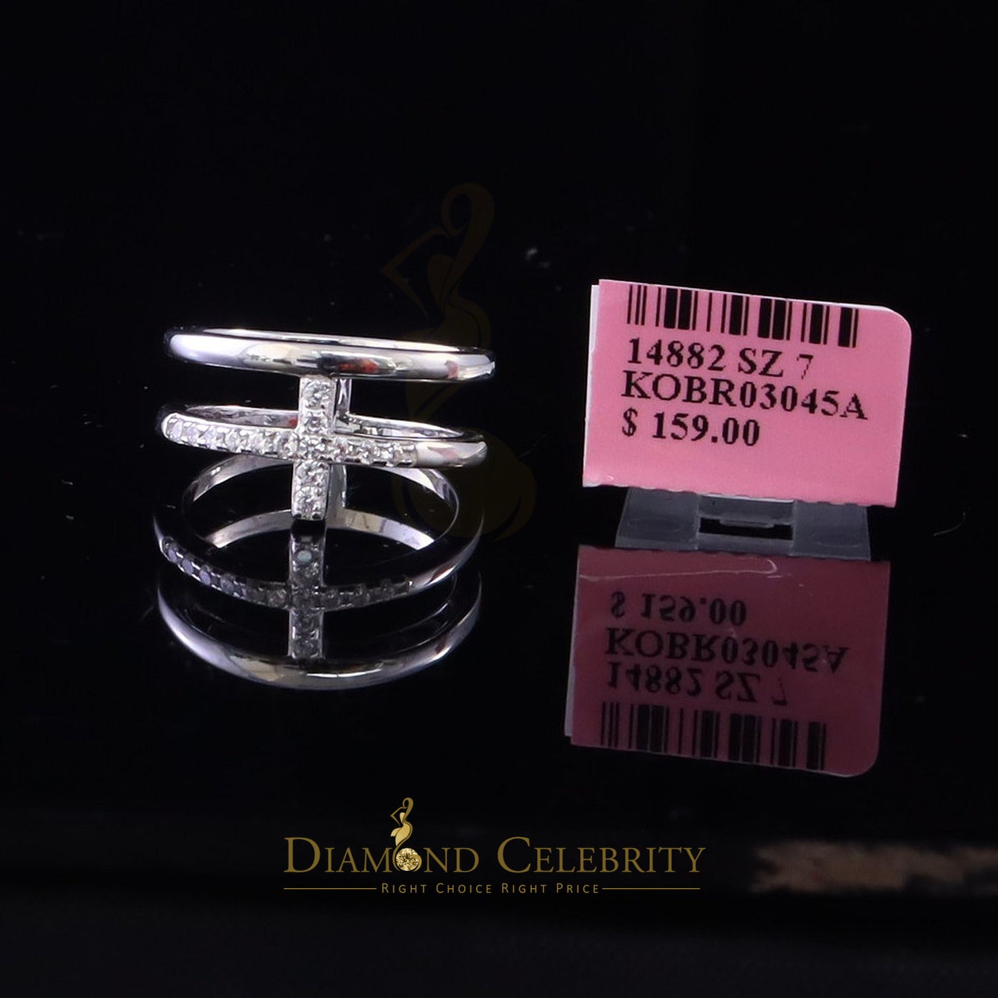 DiamondCelebritees 925 Sterling White Silver 0.20ct Cubic Zirconia Cross Shape Womens Ring Size 6.5