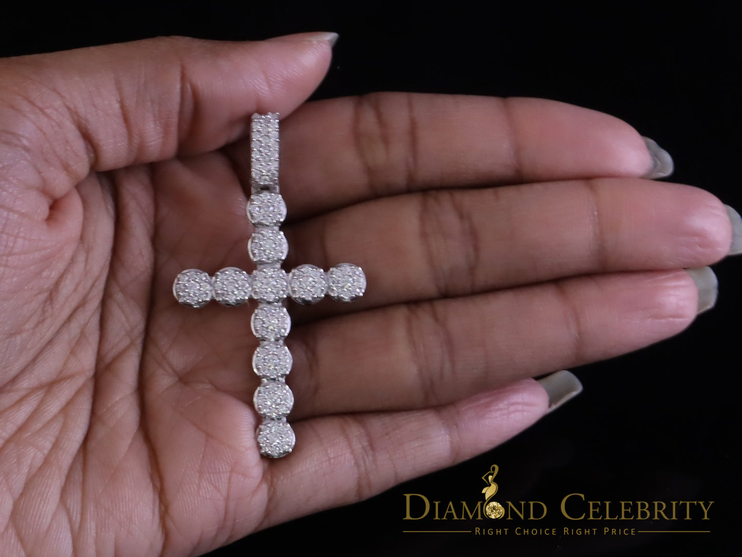 Diamondcelebritees  New 2CT VVS D Moissanite White Silver Charm flower Cross 2" Pendant Men & Women