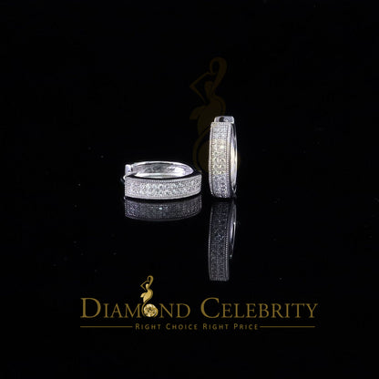 DiamondCelebritees  Mens hip hop white Gold 925 Sterling Silver Iced 2 row Huggie Hoop earrings