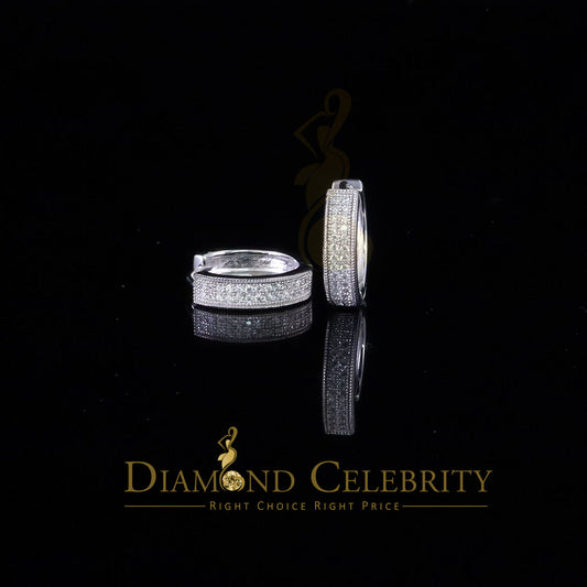 DiamondCelebritees  Mens hip hop white Gold 925 Sterling Silver Iced 2 row Huggie Hoop earrings