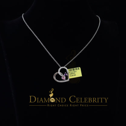 DiamondCelebritees  Two Stones Pink Blue Heart Solitaire 0.1ct Silver Diamonds White Charm Pendant
