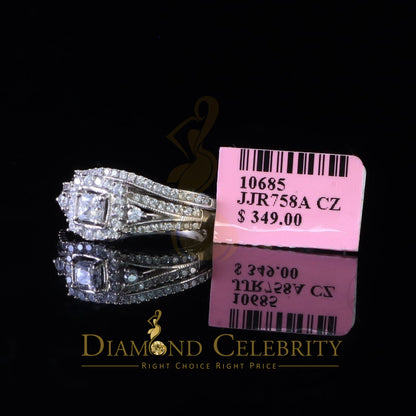 DiamondCelebritees 1.75ct Cubic Zirconia White Sterling Silver Men's/ Women 2PC Bridal Rings Size 7