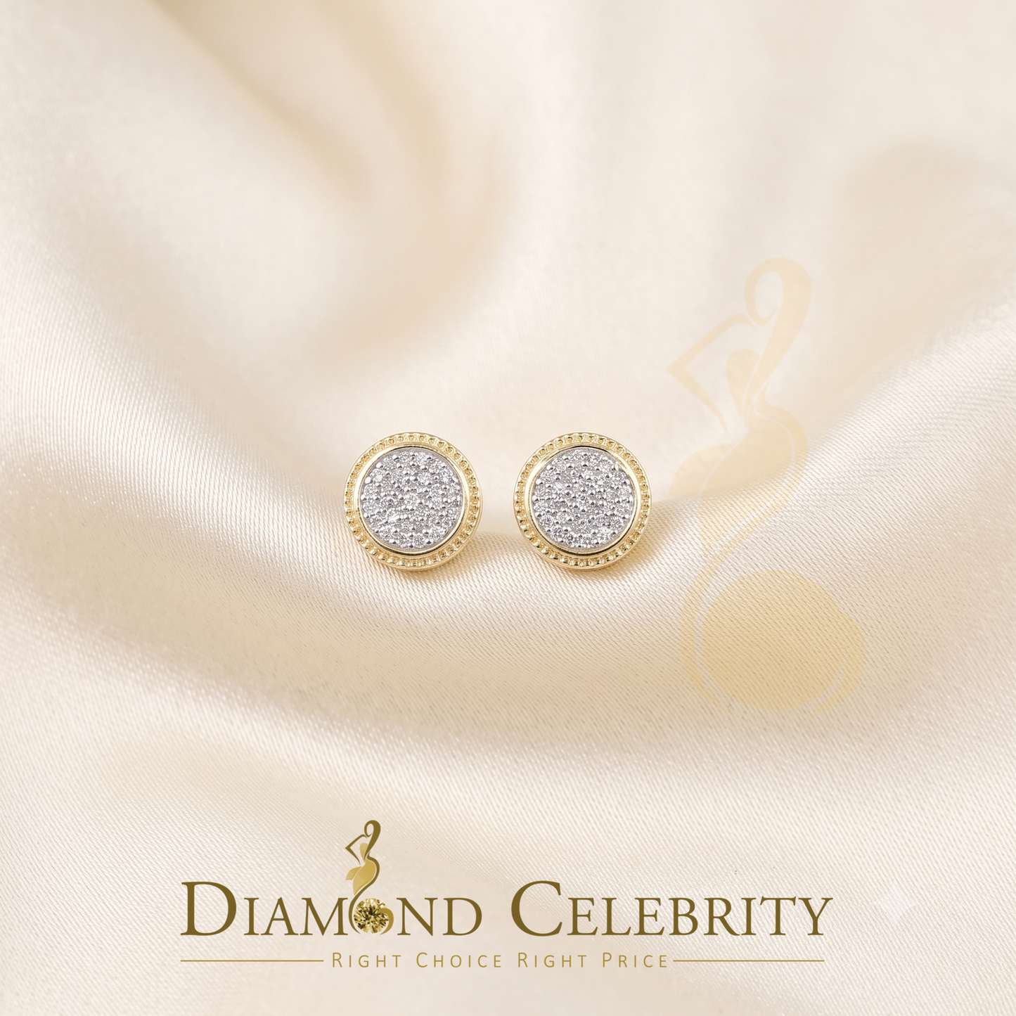 DiamondCelebritees 925 Sterling Silver 0.20 ct Diamond For Ladies & Mens Yellow Stud Round Earrings