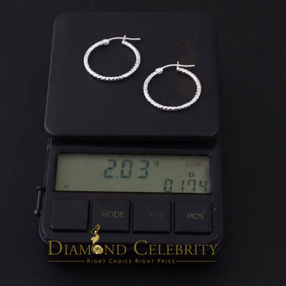925 Sterling Silver Diamond-Cut Shimmering Honeycomb Textured 24mm Hoop Earrings