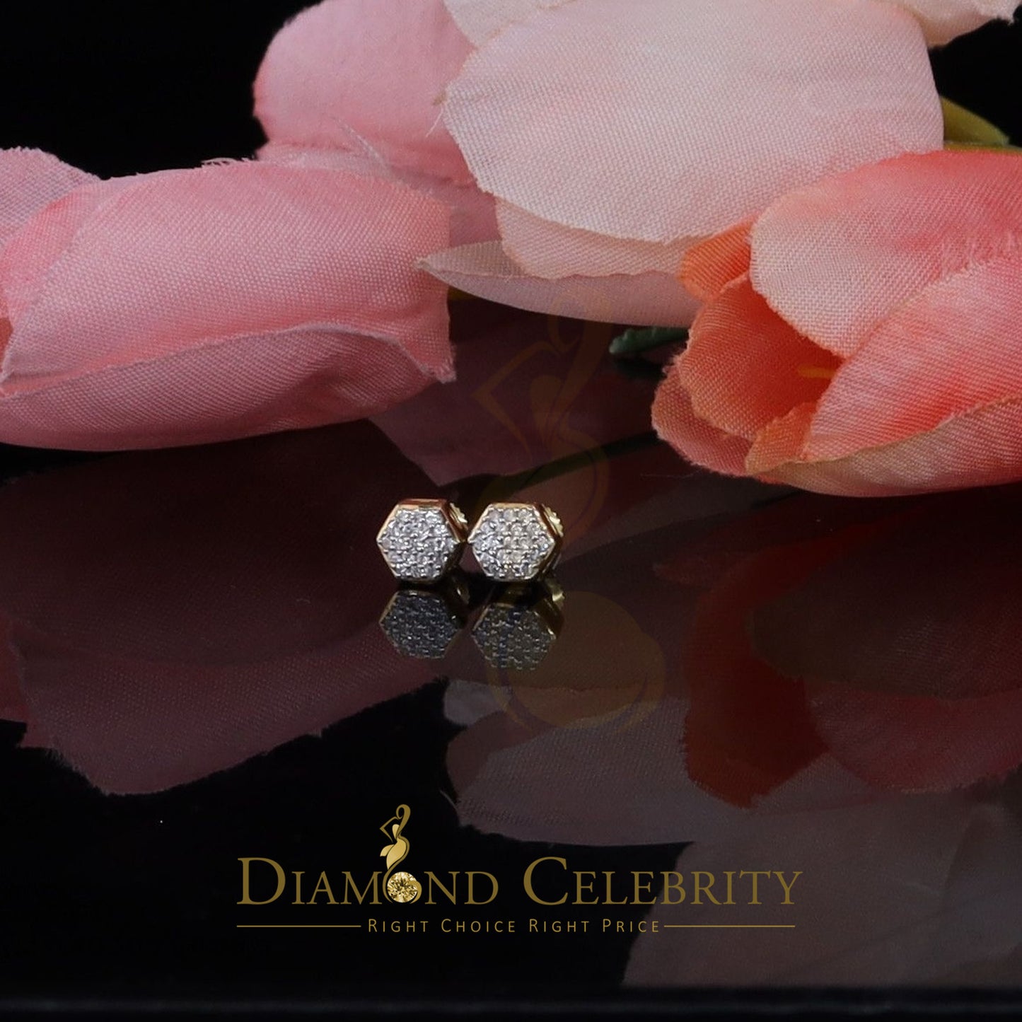 DiamondCelebritees  925 Yellow Silver 0.38ct Cubic Zirconia Women's & Men Hip Hop Hexagon Earrings