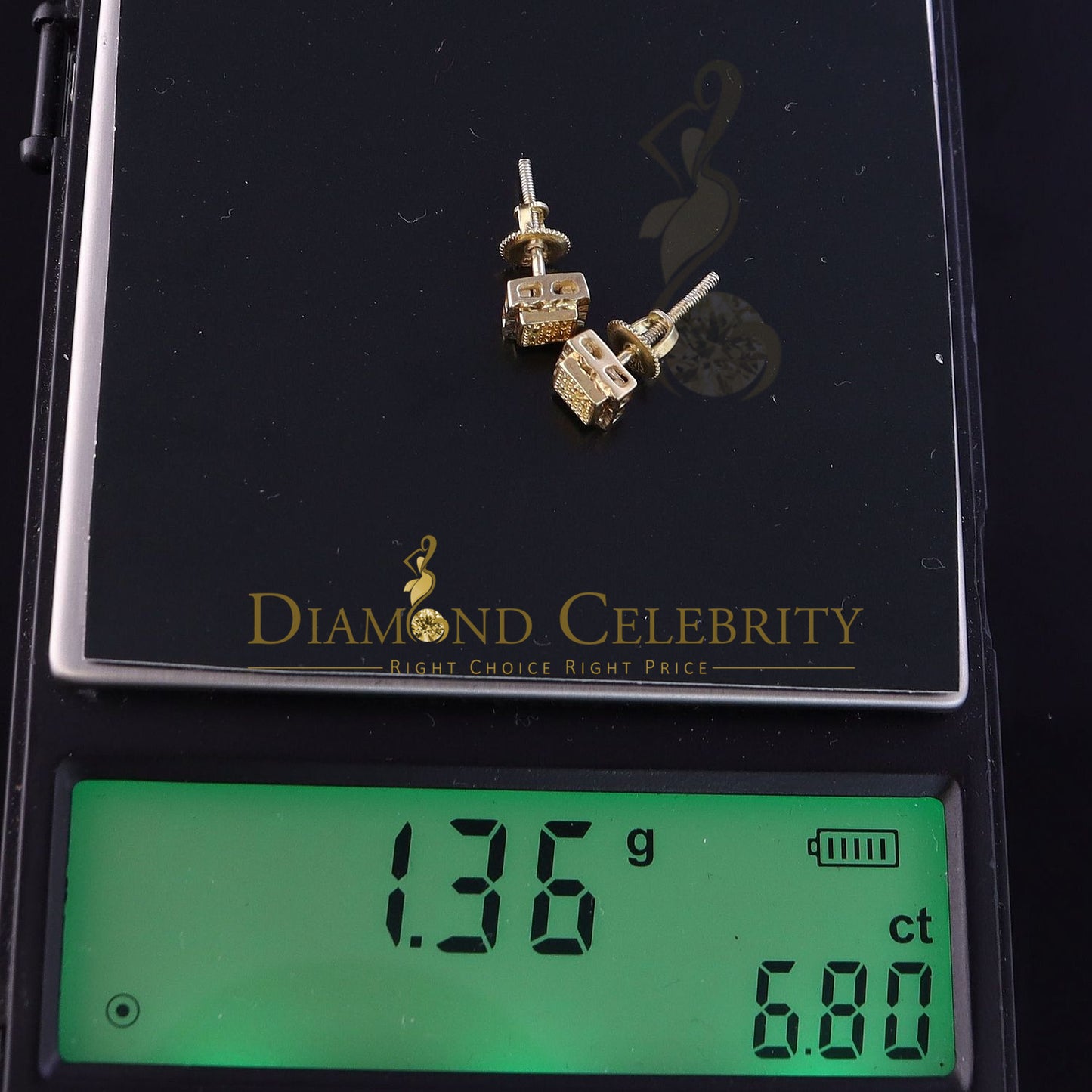 DiamondCelebritees 0.05ct Yellow Diamond 925 Sterling Silver For Men's / Women's Square Earrings