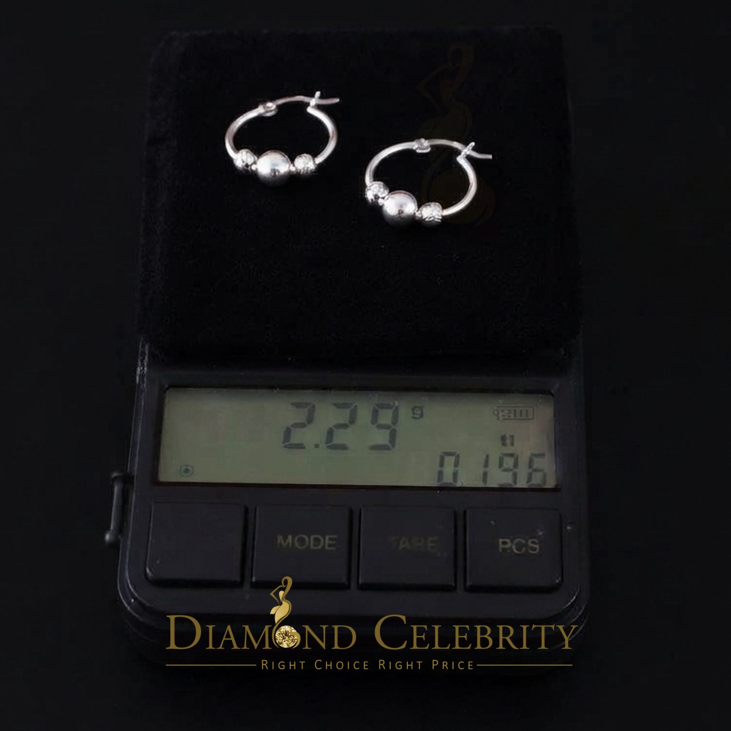 925 Silver Textured Diamond cut Chevron-Pattern Sliding Bead 19mm Hoop Earring