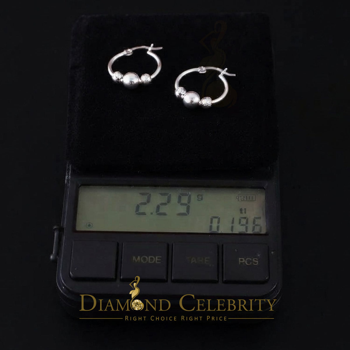 925 Silver Textured Diamond cut Chevron-Pattern Sliding Bead 19mm Hoop Earring