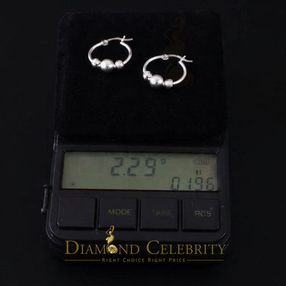 925 Silver Textured Diamond cut Chevron-Pattern Sliding Bead 19mm Hoop Earring