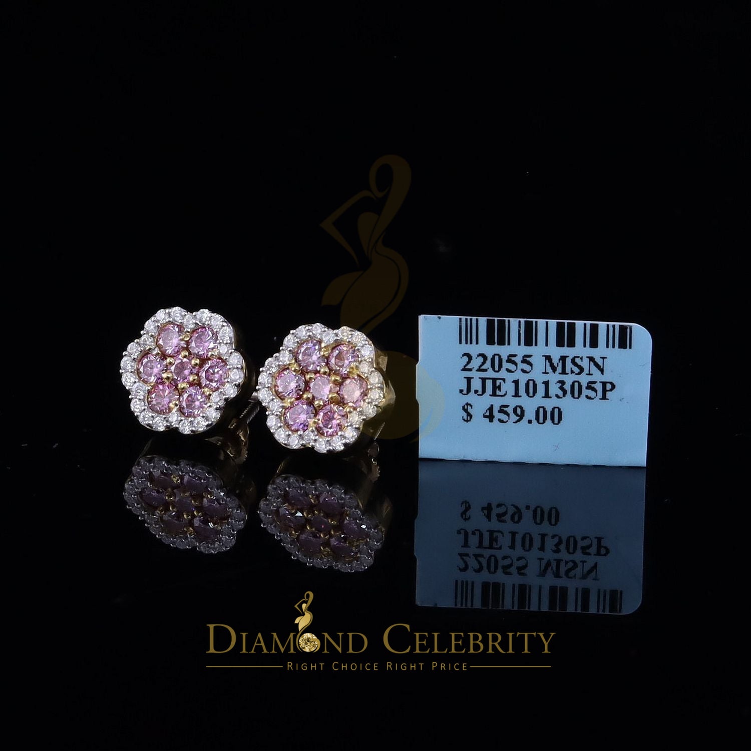 DiamondCelebritees Mens/Women's 925 Silver Yellow 1.50ct VVS D Pink Moissanite Floral Stud Earrings