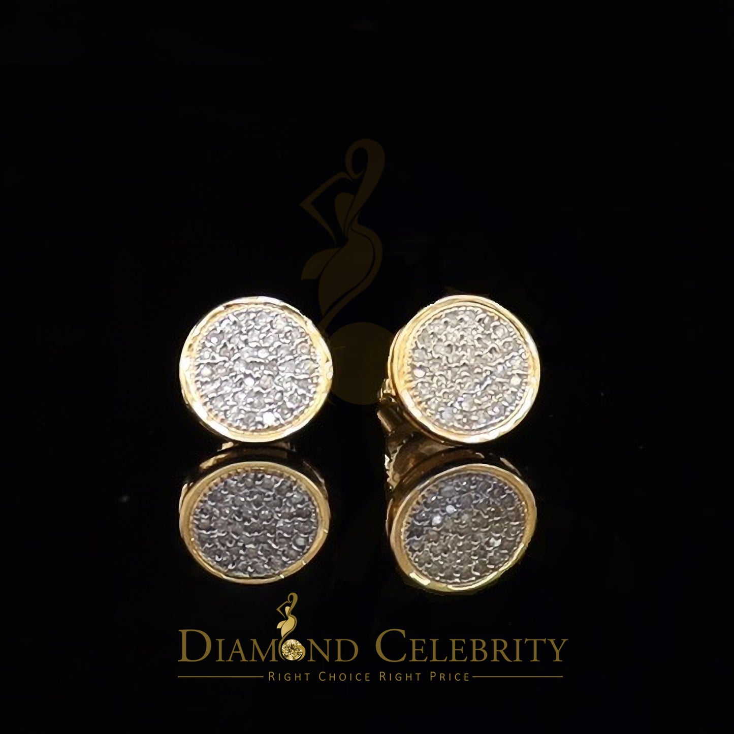 DiamondCelebritees 10K Real Yellow Gold with Real 0.15ct Diamonds Round Stud Earrings