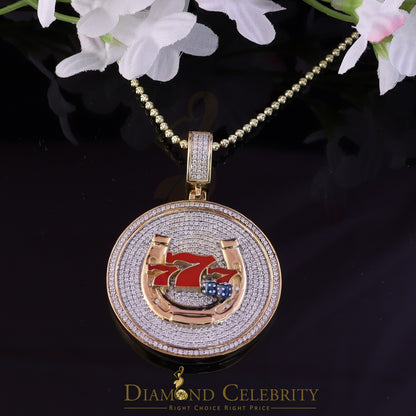 Diamondcelebritees Lucky 2.00ct Real Moissanite Yellow 925 Silver 777 W/Dice Horse Shoes Pendant