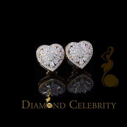 DiamondCelebritees 925 Yellow Silver 1.00ct VVS 'D' Baguette Moissanite Stud Earring Men's/Womens
