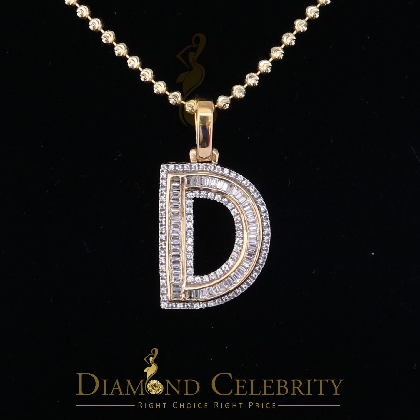 DiamondCelebritees Yellow Bugutte Initial All Alphabet Sterling Silver Pendant with Cubic Zirconia