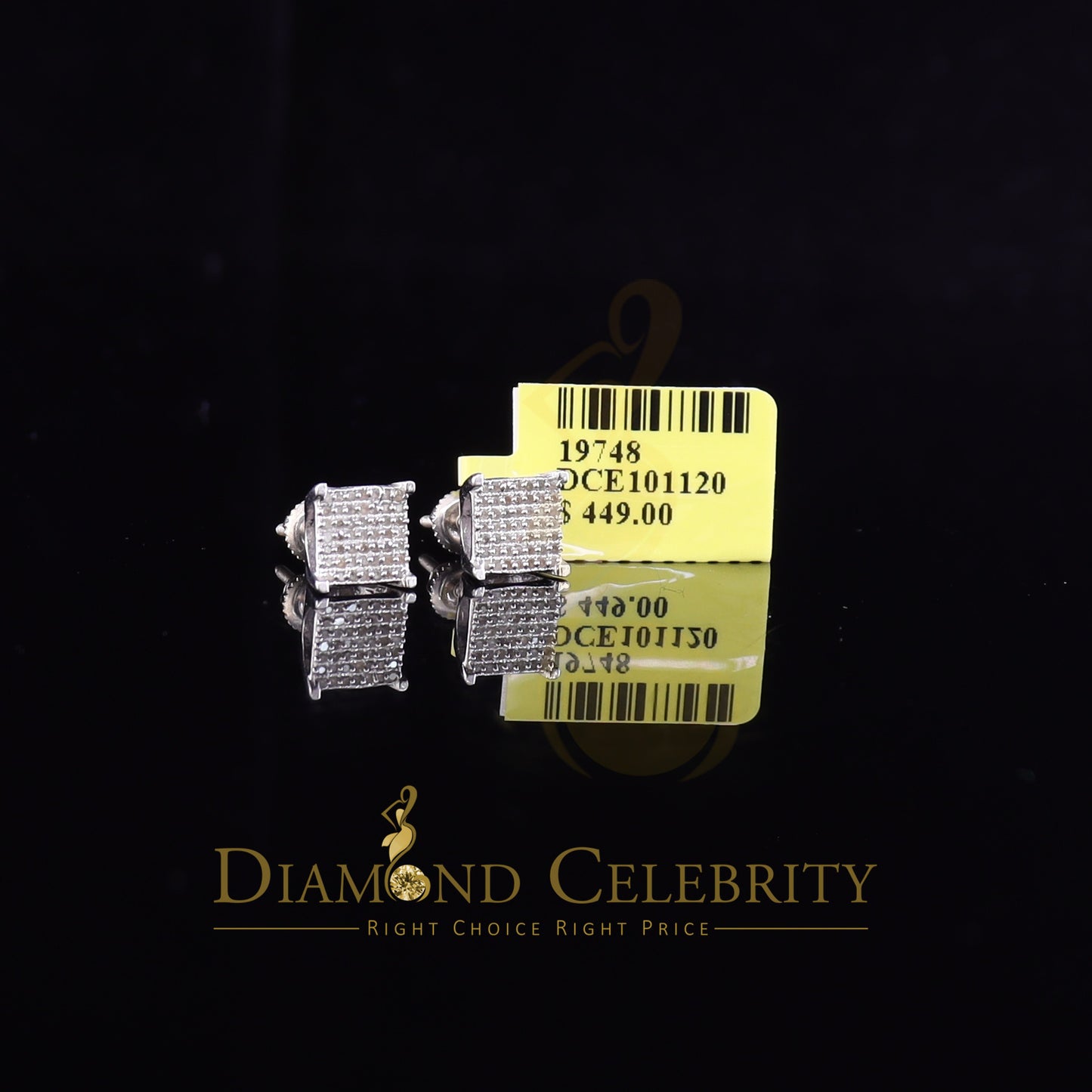 DiamondCelebritees 925 White Silver 0.25 ct Square Real Genuine Diamond Stud Men's Fashion Earrings
