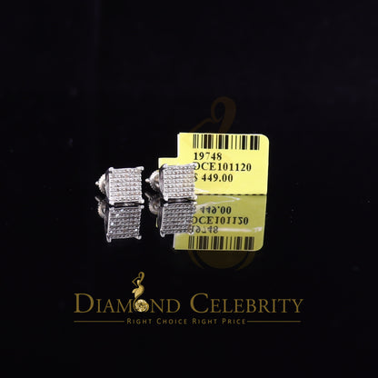 DiamondCelebritees 925 White Silver 0.25 ct Square Real Genuine Diamond Stud Men's Fashion Earrings