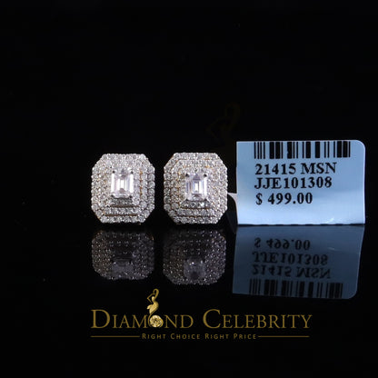 DiamondCelebritees Octagonal Emerald Cut 1.10ct VVS D Moissanite Unisex 925 Yellow Silver Earrings