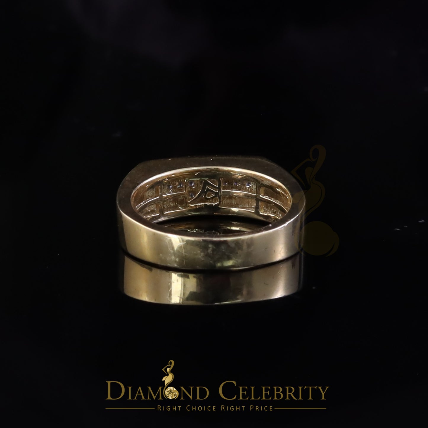 DiamondCelebritees Sterling Mens 0.81ct Yellow Cubic Zirconia Silver Rectangle Fashion Ring Size 9