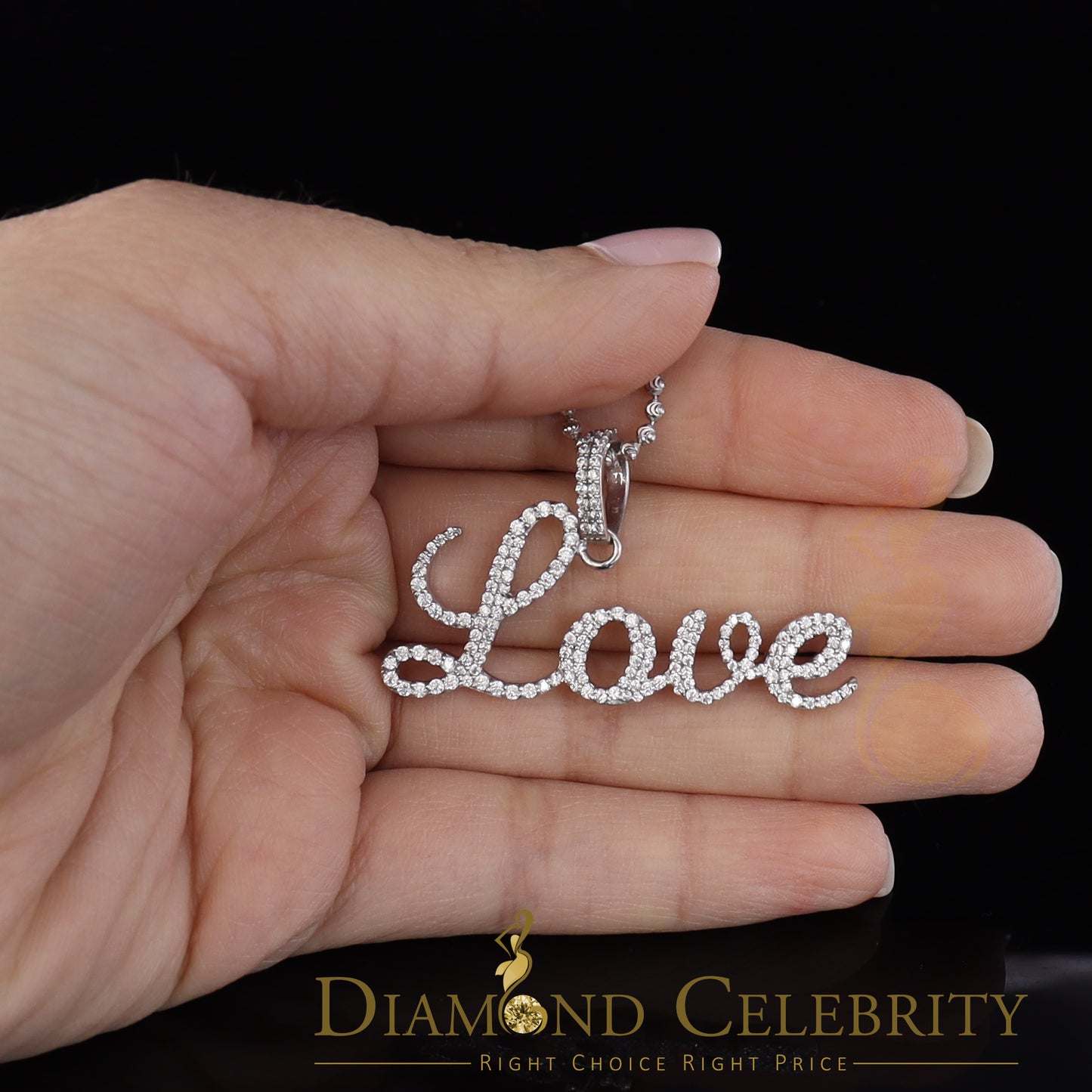 DiamondCelebritees White Attractive" LOVE" Letter 925 Sterling Silver Pendant 2.08ct Cubic Zirconia