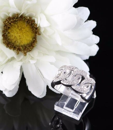 DiamondCelebritees 925 Sterling White Silver With Miami Cubic 0.33CT Diamond Men's Ring Size 9