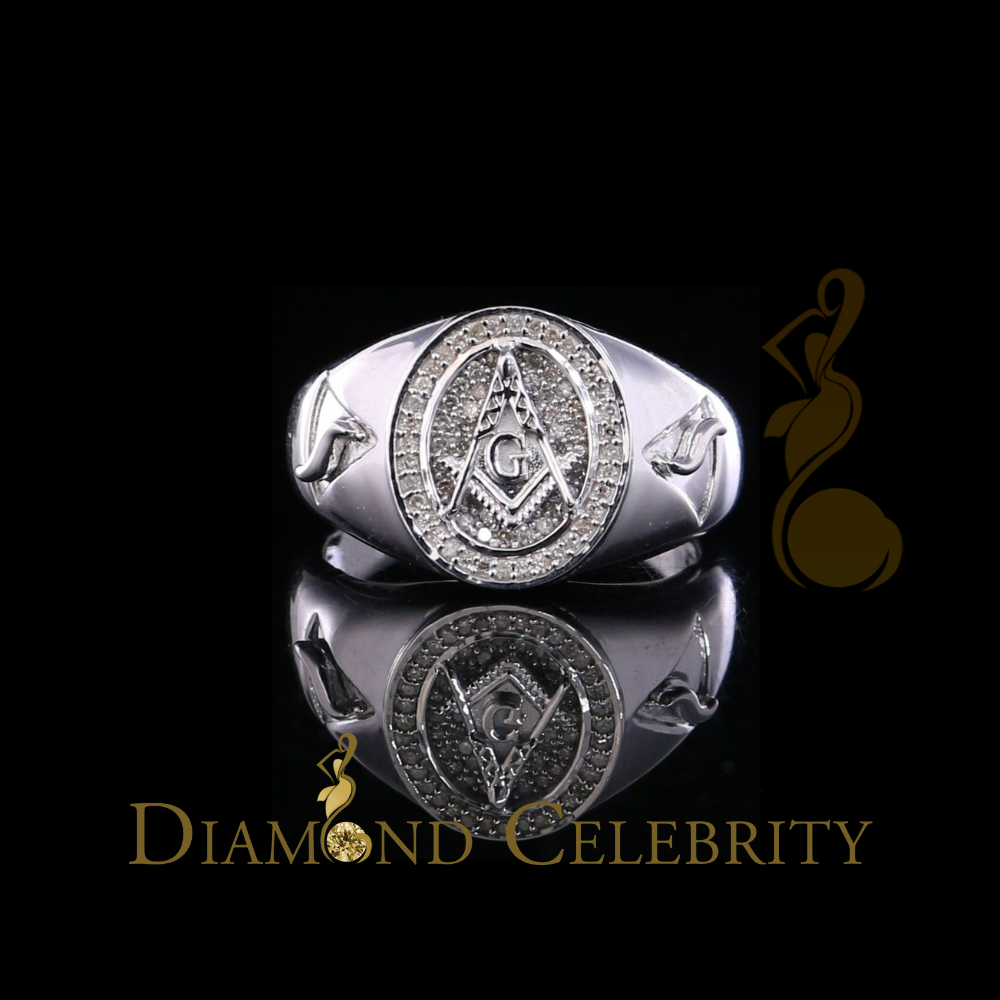 DiamondCelebritees 0.50CT Real Diamond 925 Sterling Silver White Fashion Masonic Men's Ring Size 12