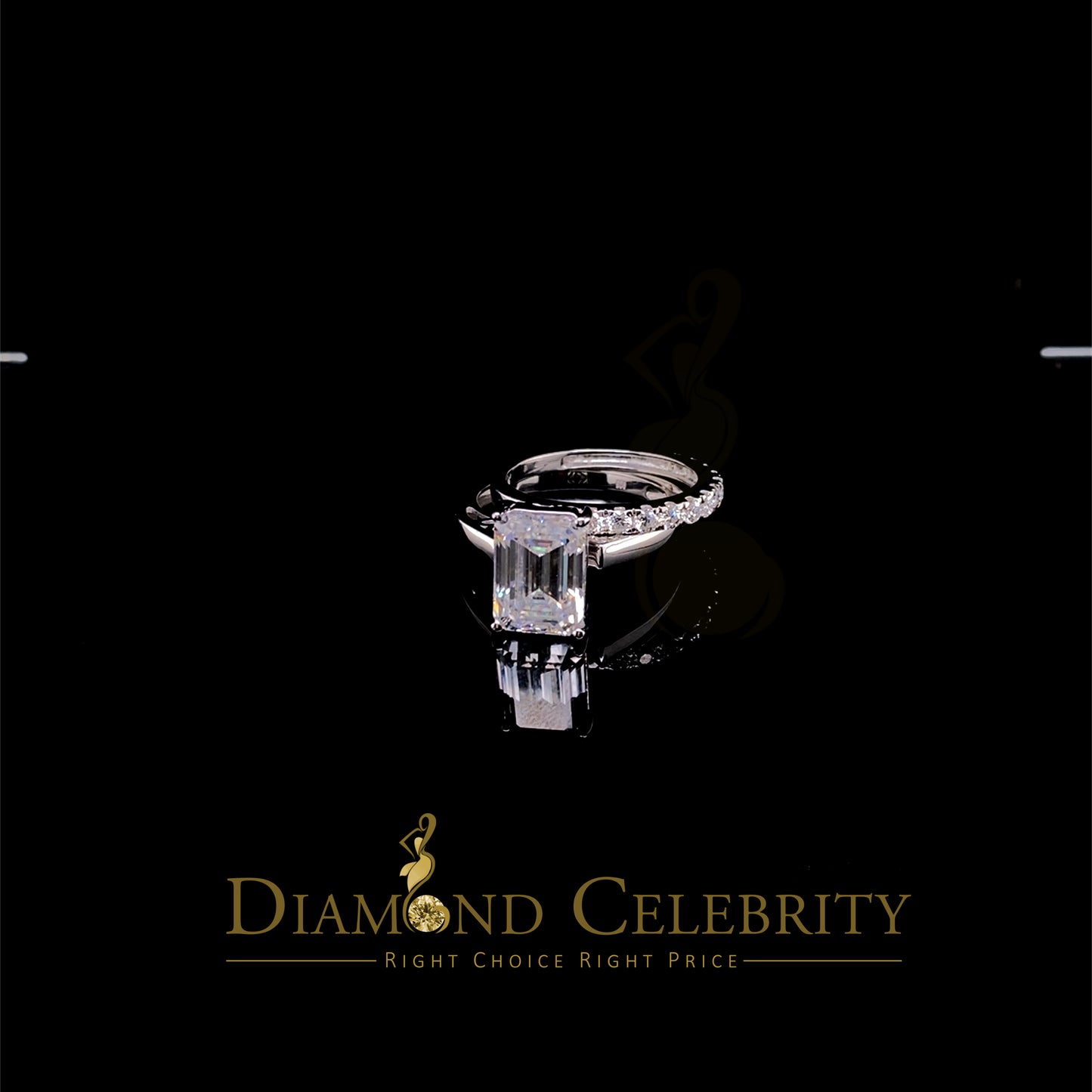 DiamondCelebritees White 5.00ct Moissanite Sterling Silver Mens/Women Bridal Rings Rectangle Size 8