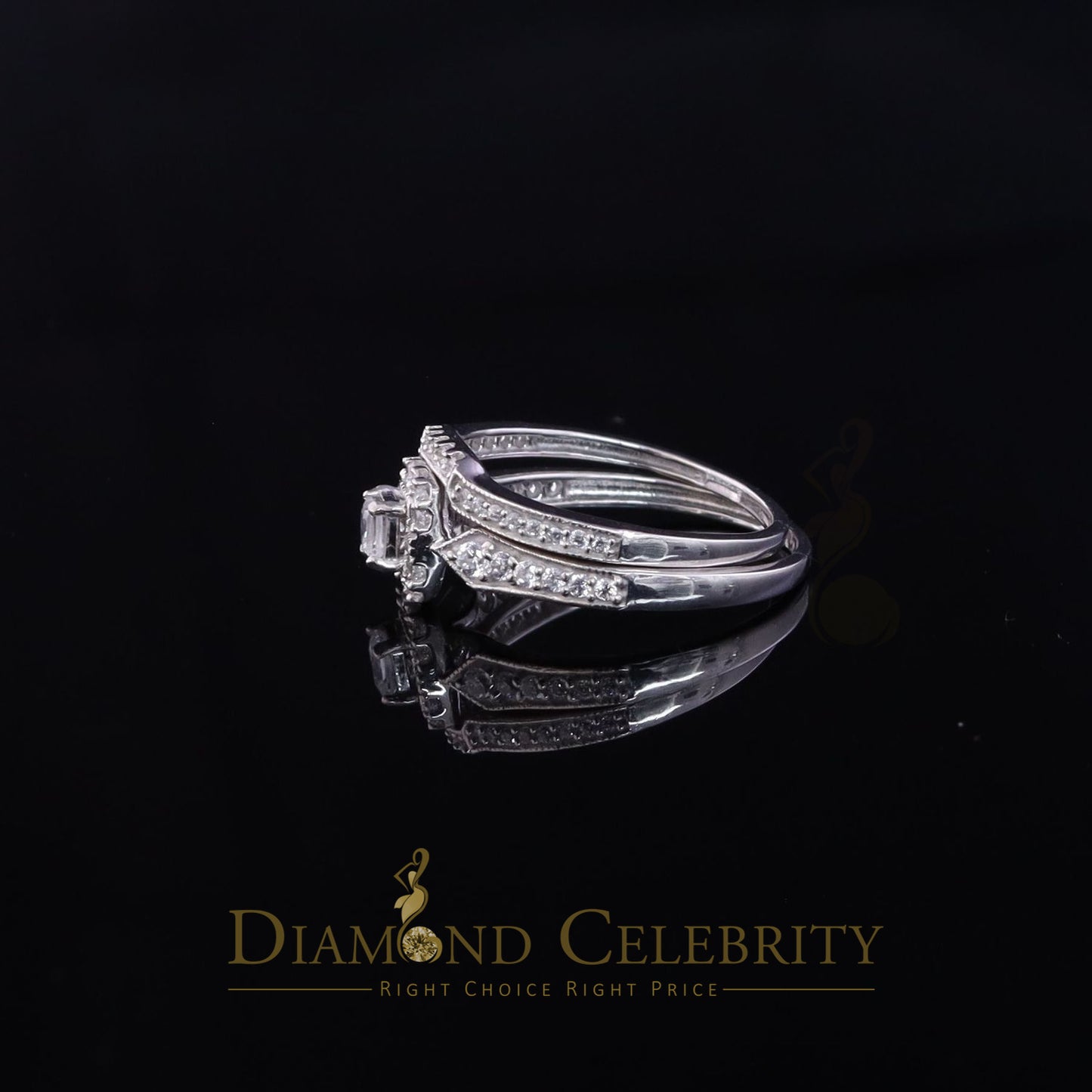 DiamondCelebritees 1.03ct Cubic Zirconia Sterling White Silver Square Bridal Womens style Ring Sz 7