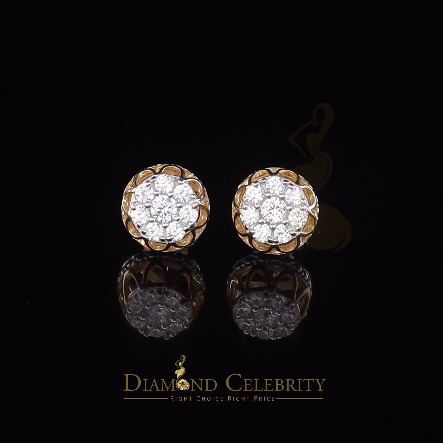DiamondCelebritees  1.14ct Cubic Zirconia 925 Yellow Silver Women's & Men's Hip Hop Flower Earrings